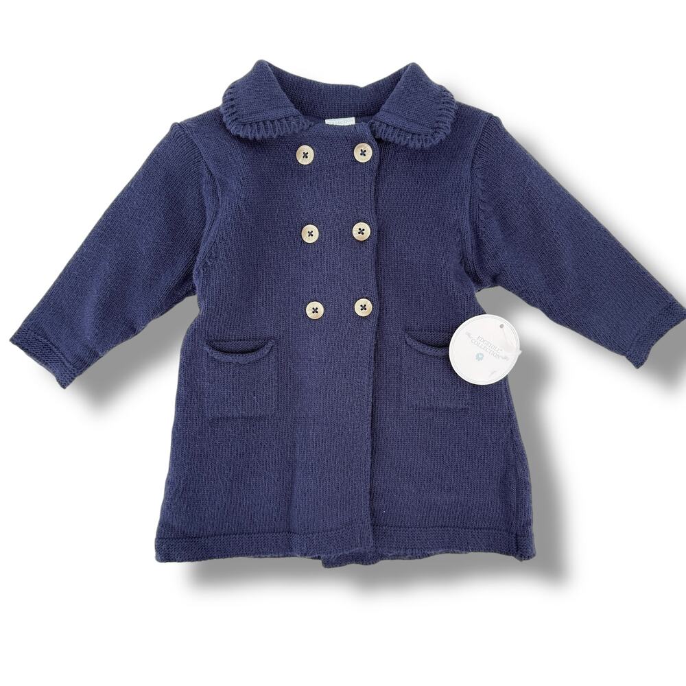 Edgehill Collection Knit Sweater Pea Coat Baby Girl Sz 12 M Navy Blue Pockets